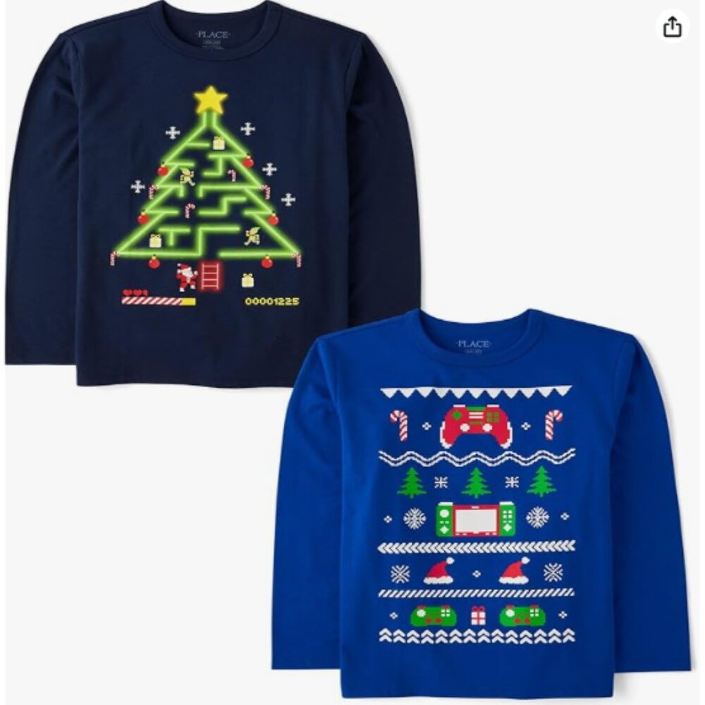 Unisex-Child All Holidays,Birthdays Long Sleeve Graphic T-Shirts,2 Pack - L